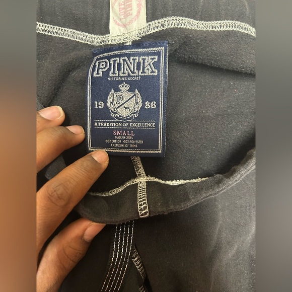 Y2K PINK VS jogger pants black peace sign womens small 2008 drawstring 28L - Picture 3 of 7